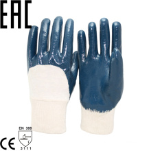 NMSAFETY blue nitrile half coated glove/oil industrial work glove/oil industrial protective gloves